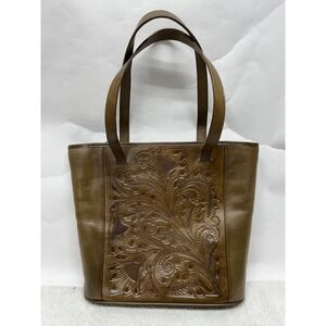 Alexis David Womens Y2K Brown Tooled Leather Floral Tote Bag